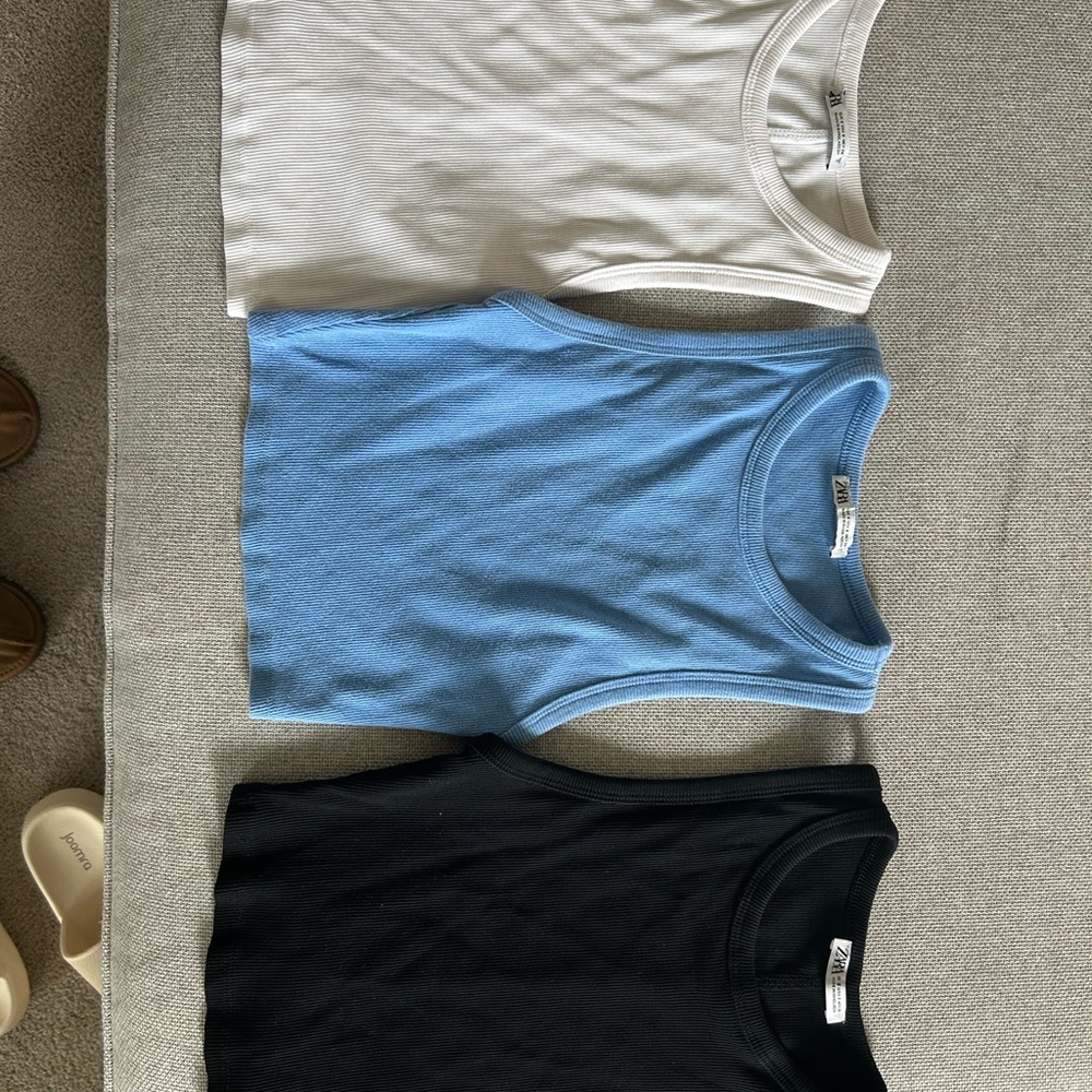 Zara Tank Tops - White, Blue, Black